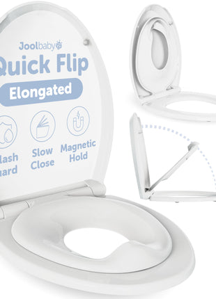 Jool Baby Quick Flip Toilet Seat with Built-in Potty & Splash Guard for Toddler Training, Slow Close (Elongated)