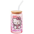 Silver Buffalo Sanrio Hello Kitty Waving Pink Glass Jar Tumbler with Bamboo Lid and Glass Straw, 16 Ounces