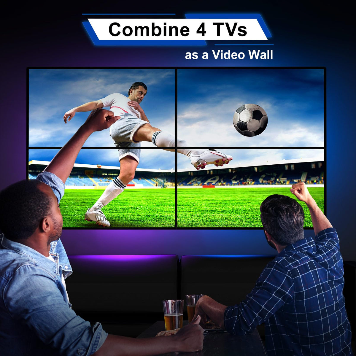PORTTA HDMl Video Wall Controller 2x2 4K, Video Wall Processor with 11 Splicing Modes, RS232, 180° Rotate, Audio Extractor, 2x2,1x2,1x3,1x4,2x1,3x1x4x1, 4 tv Screens into 1 Wall Display