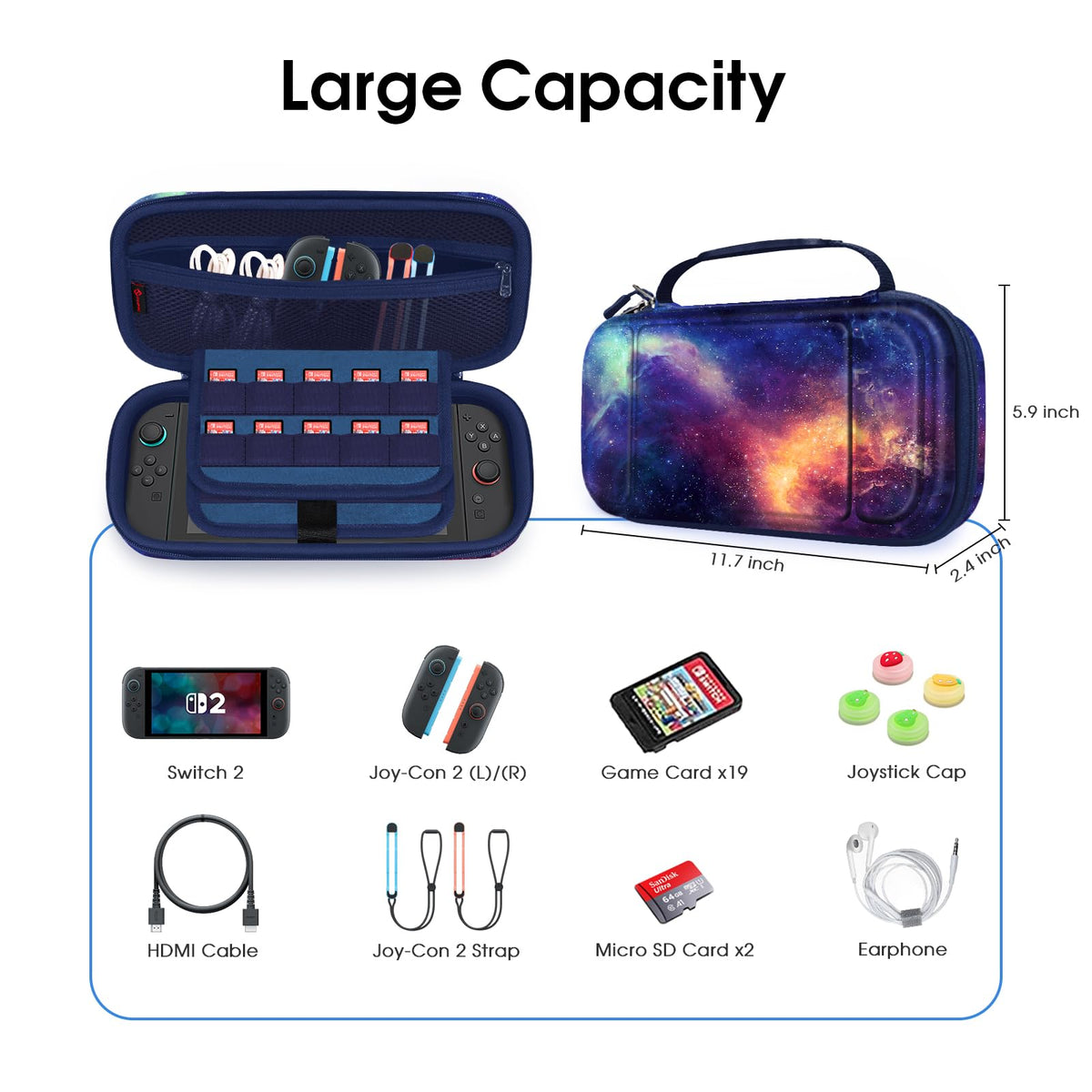 Fintie Carrying Case for Nintendo Switch 2 (2025), Shockproof Hard Shell Switch 2 Case, Protective Cover Portable Travel Bag with Game Card Slots & Inner Pocket for Accessories, Galaxy