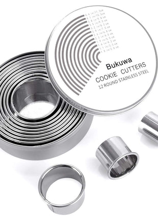 12 Pieces Round Cookie Biscuit Cutter Set,Graduated Circle Pastry Cutters,18/8 Stainless Steel Cookie Cutters and Donut Cutter Ring Molds