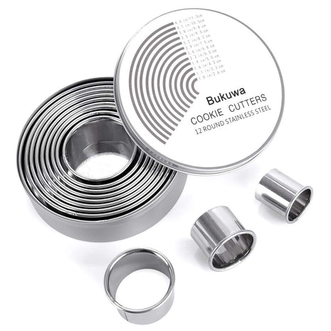 12 Pieces Round Cookie Biscuit Cutter Set,Graduated Circle Pastry Cutters,18/8 Stainless Steel Cookie Cutters and Donut Cutter Ring Molds