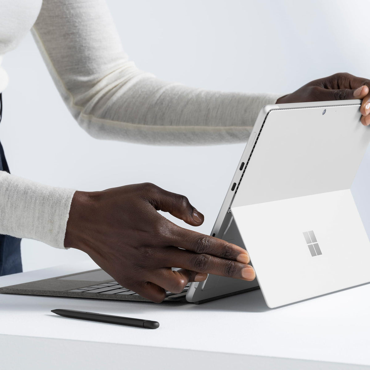 Microsoft Surface Pro Keyboard for Surface Pro Copilot+ (11th Edition), Pro 9 and 8 with Pen Storage, Alcantara Material, Platinum