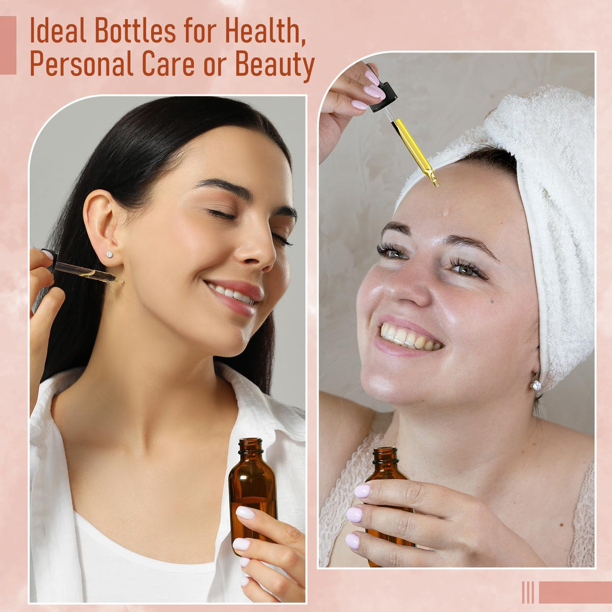 AOZITA 4 Pack, 2 oz Dropper Bottles with 1 Funnel & 4 Labels - Essential Oils Bottles for Health, Personal Care & Beauty - 60ml Thick Dark Amber Glass Tincture Bottles with Eye Droppers, Leakproof