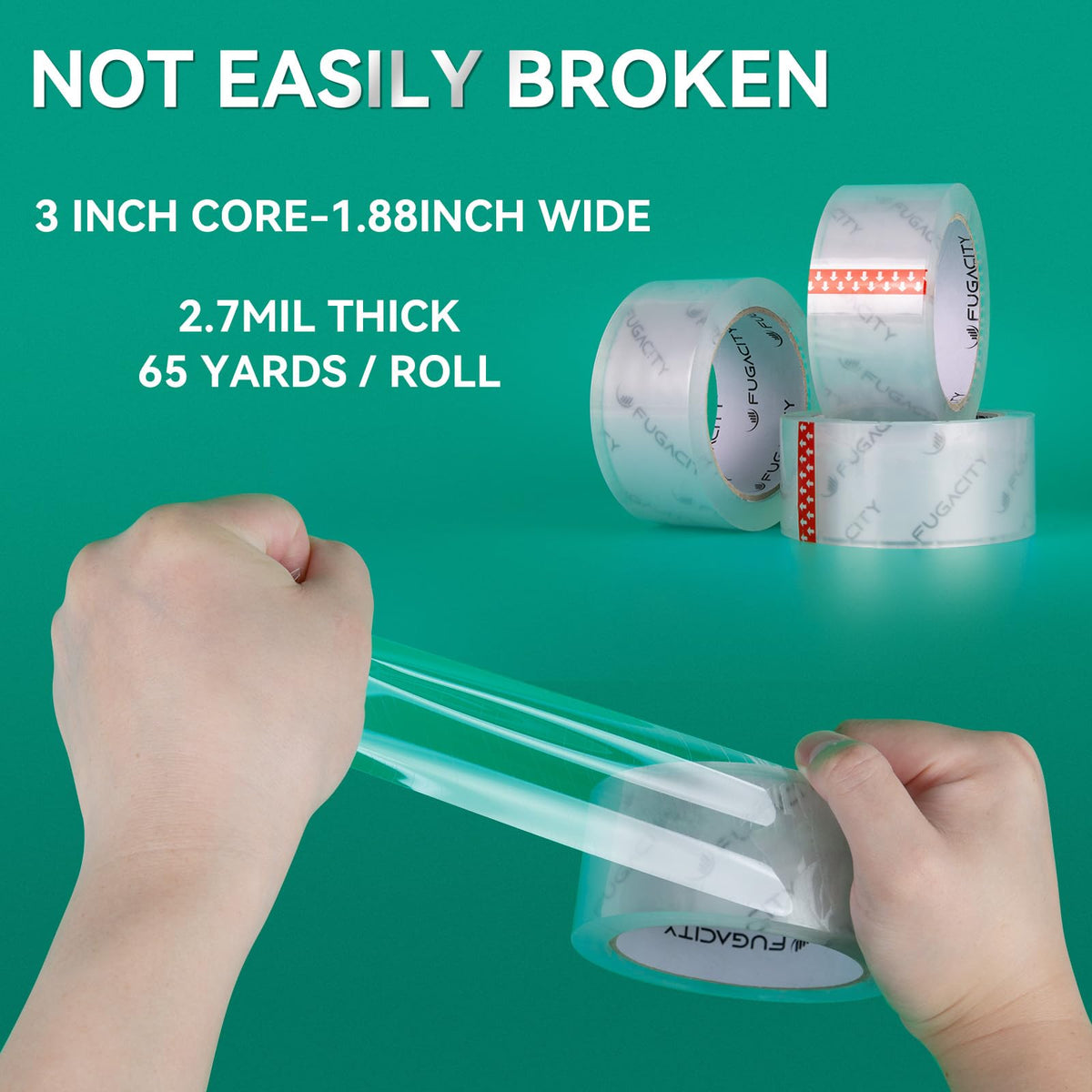 FugaCity Clearer Packing Tape Refills (6 Rolls),Heavy Duty Packaging Tape for Moving Sealing, Moving Supplies Shipping Tape,2.7 Mil Thick, 1.88 in Wide,65 Yards Per Roll,Total 390 Yards