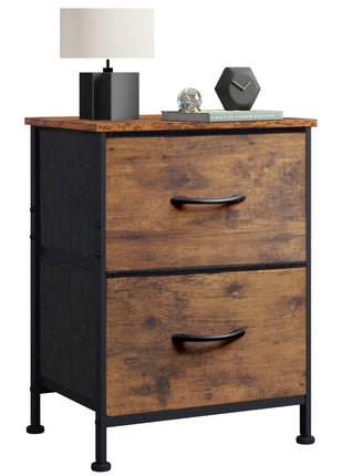 WLIVE Night Stand, Small 2 Drawer Dresser, Nightstand with Fabric Bins for Bedroom, Closet, Dorm, Rustic Brown Wood Grain Print, 11.8 inch D x 15.7 inch W x 20.9 inch H