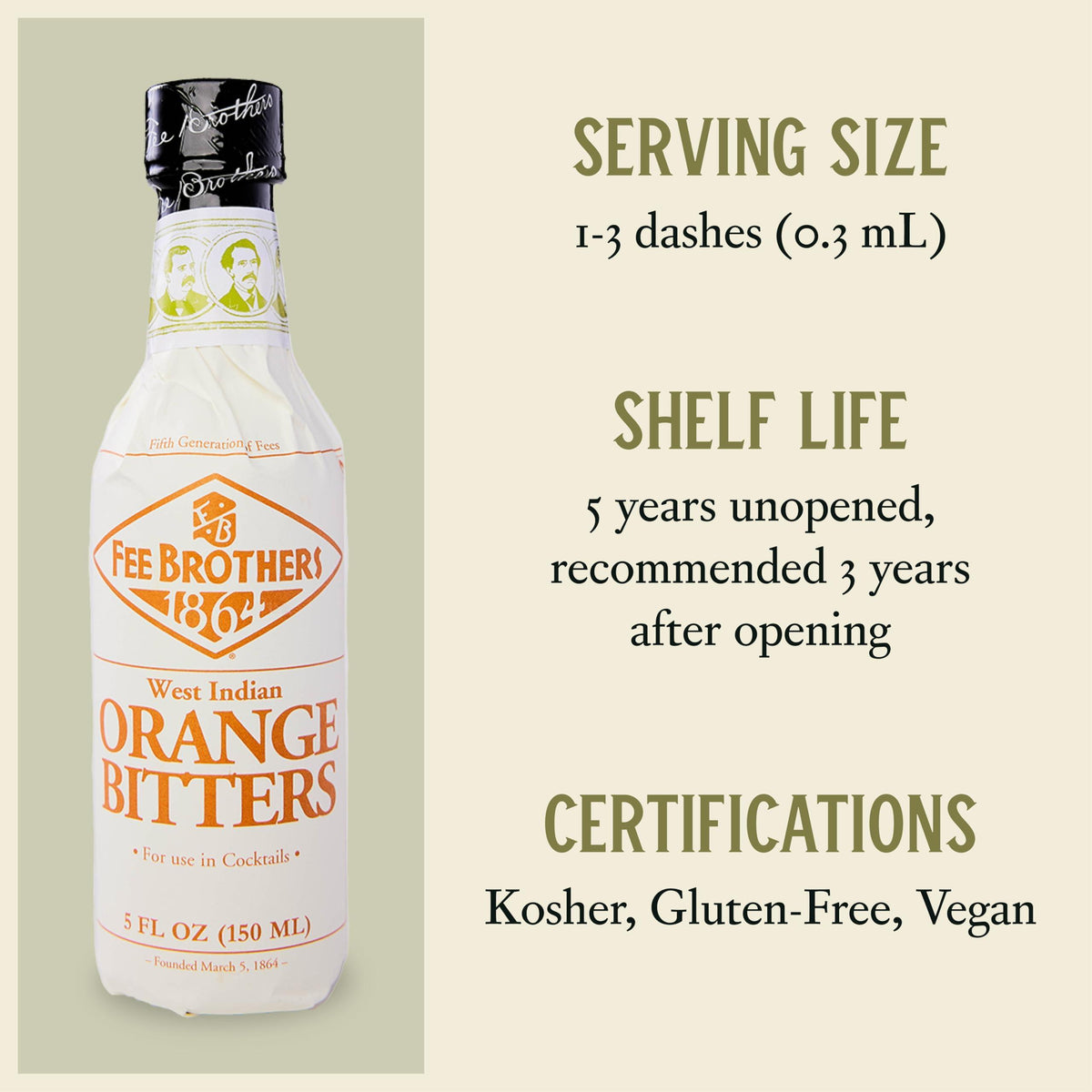 Fee Brothers West Indian Orange Cocktail Bitters - Aromatic Cocktail Mixer & Concentrated Flavoring, Gluten Free, Vegan-Friendly, 5 fl oz