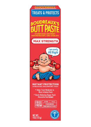 Boudreaux's Butt Paste Max Strength Diaper Rash Cream for Baby, Ointment With Zinc Oxide, 4 oz Tube