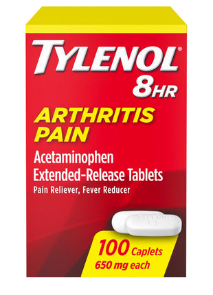 Tylenol 8 Hour Arthritis Pain Extended Fast, Strong Pain Relief Caplets, Acetaminophen 650 mg Each, Relieves Minor Arthritis and Joint Pain, Fever Reducer, Gentle on Stomach, 100 Count