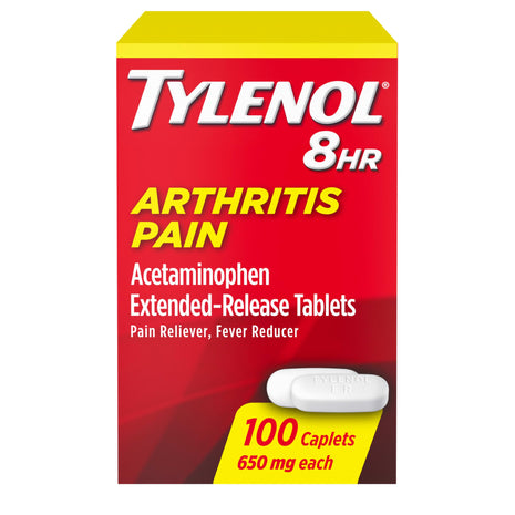 Tylenol 8 Hour Arthritis Pain Extended Fast, Strong Pain Relief Caplets, Acetaminophen 650 mg Each, Relieves Minor Arthritis and Joint Pain, Fever Reducer, Gentle on Stomach, 100 Count