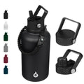 BJPKPK Half Gallon Insulated Water Bottles with Straw Lid, 64oz Large Water Jug, Stainless Steel Bottles with 3 Lids and Paracord Handle, Thermo for Hot & Cold Liquid, Black