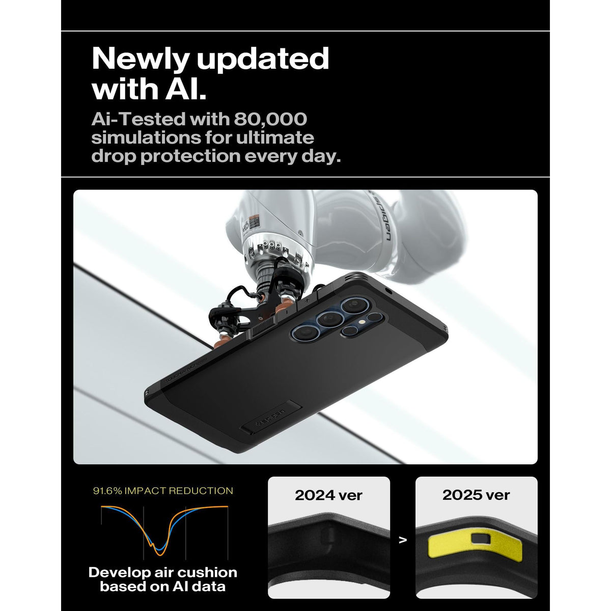 Spigen Tough Armor (Ai) MagFit Designed for Galaxy S25 Ultra Case [Kickstand] [Fast Wireless Charging] (2025) - Black