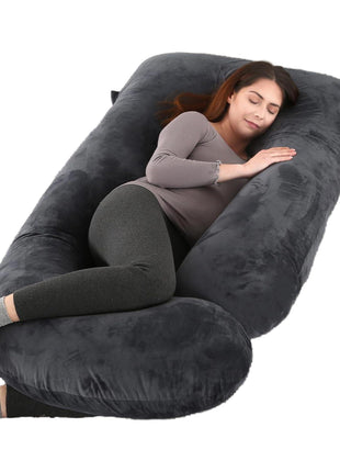 ALLOPERA Pregnancy Pillow, Full Body 57 Inch Maternity Pillow with Removable Washable Cover - Sleep Support for Legs, Back, Neck, Shoulder, HIPS, Belly for Pregnent Women, Black Grey Velvet Cover