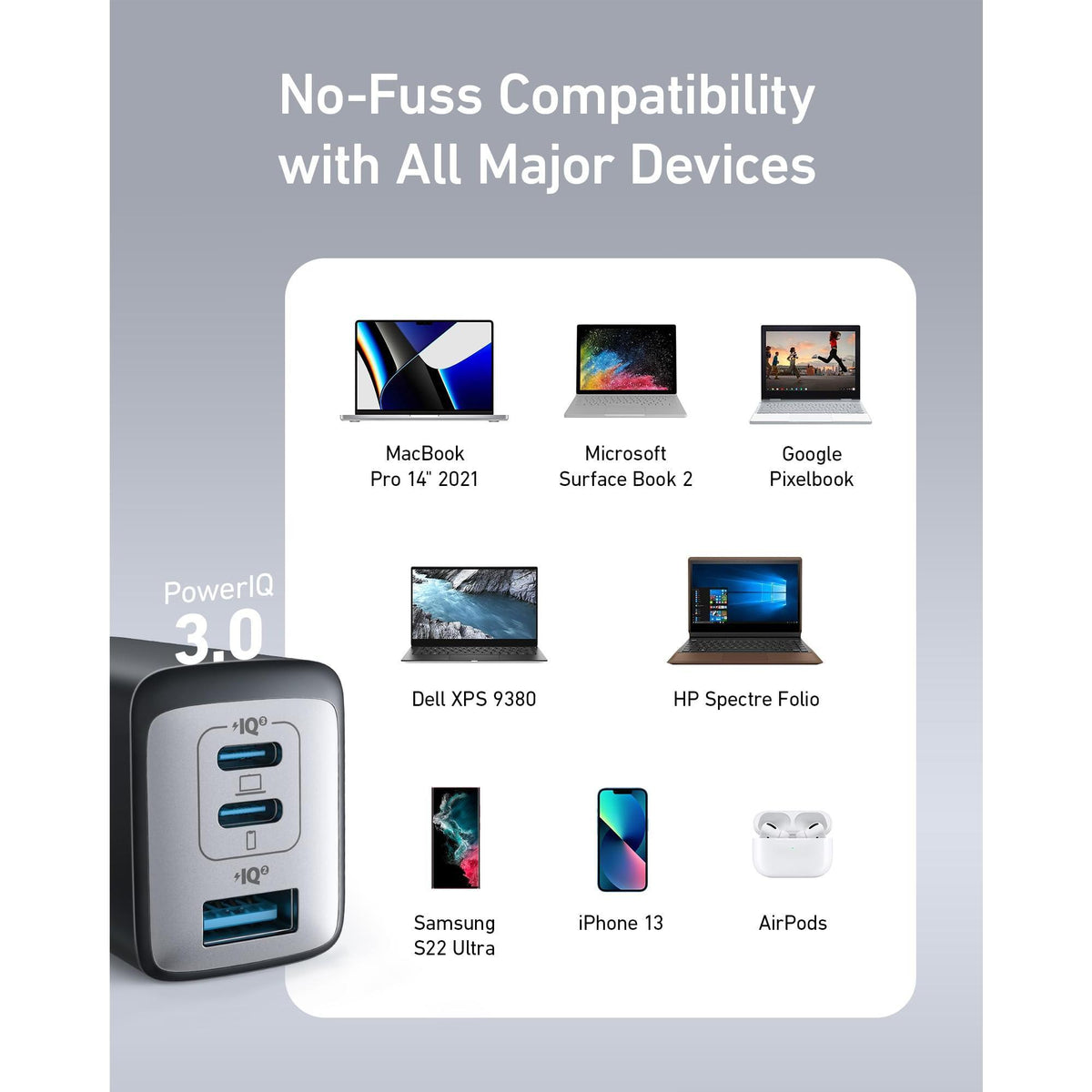 Anker USB C Charger(Nano II 65W), PPS 3-Port Fast Compact Foldable Wall Charger for MacBook Pro/Air, iPad Pro, Galaxy S20, Dell XPS 13, Note 20/10+, iPhone 16/16 Pro, Steam Deck, and More