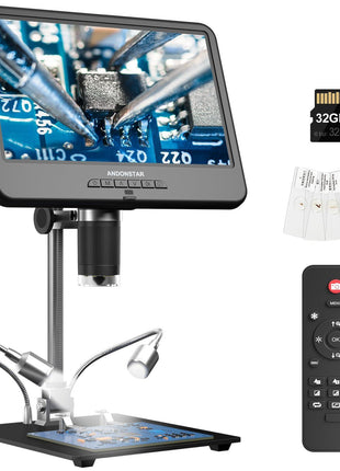 Andonstar AD210 10.1 Inch LCD Digital Microscope for Soldering, Coin | Microscope for Electronics Repair, Coin Microscope Camera Full View for Error Coins with Light, Slides Kit, 32G Card