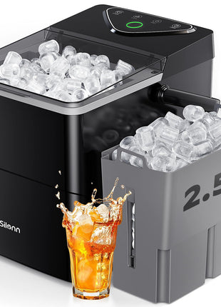 Silonn Countertop Ice Maker with 2.5L Expandable Ice Basket, 26.5lbs/24H, 9 Cubes in 6 Mins, 2 Ice Sizes, Self-Cleaning & LED Touch Control for Home Kitchen Office