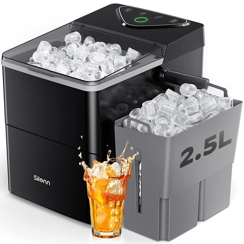 Silonn Countertop Ice Maker with Expanding Ice Basket, 9 Cubes in 6 Mins, 2.5L Ice Basket, Self-Cleaning Ice Maker with LED Touch Control, 2 Bullet Ice Sizes for Home, Kitchen, Office