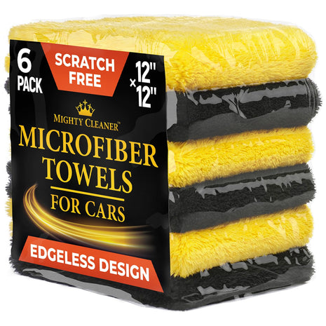 Super Soft Microfiber Towels for Cars - Edgeless - 6pk (12 inchx12 inch) - Premium Scratch-Free Towel - Great for Drying, Detailing, Polishing, Buffing - Ultra Absorbent Microfiber Cleaning Cloths for Car