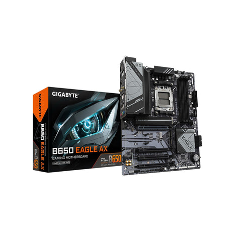 GIGABYTE B650 Eagle AX AM5 LGA 1718 ATX Motherboard, DDR5, Triple M.2 Slots (1x PCIe 5.0, 2X PCIe 4.0), USB 3.2 Gen2x2 Type-C, WiFi 6E, Realtek GbE LAN