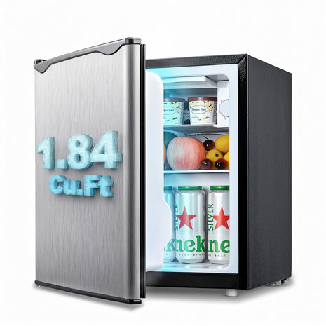 Anypro Fridge with Freezer 1.84 Cu.Ft Single Door Refrigerator with 5 Level Temperatures, Adjustable Shelves, Energy Saving, Low Noise for Dorm, Office, Bedroom, Silver