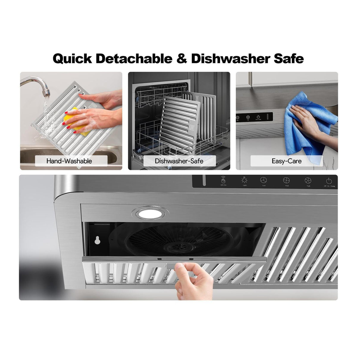VIKIO HOME Range Hood 30 inch Under Cabinet,Kitchen Hood with 980CFM,3Speed Gesture Sensing&Touch Control Panel,Stainless Steel Kitchen Vent