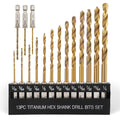 COMOWARE Titanium Twist Drill Bit Set - 16 Pcs Hex Shank High Speed Steel for Wood Plastic Aluminum Alloy, Quick Change, 1/16