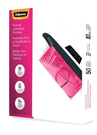 Fellowes® Thermal Laminating Pouches, Glossy, 9 inch x 11.5 inch, 10 Mil, Clear, Pack of 50