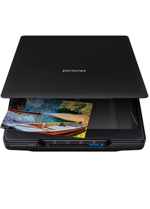 Epson Perfection V19 II Flatbed Photo Scanner 4800 dpi Optical Resolution | USB Power High-Rise Removable Lid for Documents and Old Pictures to Digital Conversion