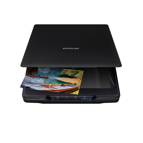 Epson Perfection V19 II Flatbed Photo Scanner 4800 dpi Optical Resolution | USB Power High-Rise Removable Lid for Documents and Old Pictures to Digital Conversion
