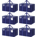 6 Pack Extra Heavy Duty Large Moving Bags with Strong Zipper & Comfortable Handles, Sturdy & Durable Clothes Storage Bags Totes Bins, Blue Packing Moving Boxes for College Supplies, Dark Blue