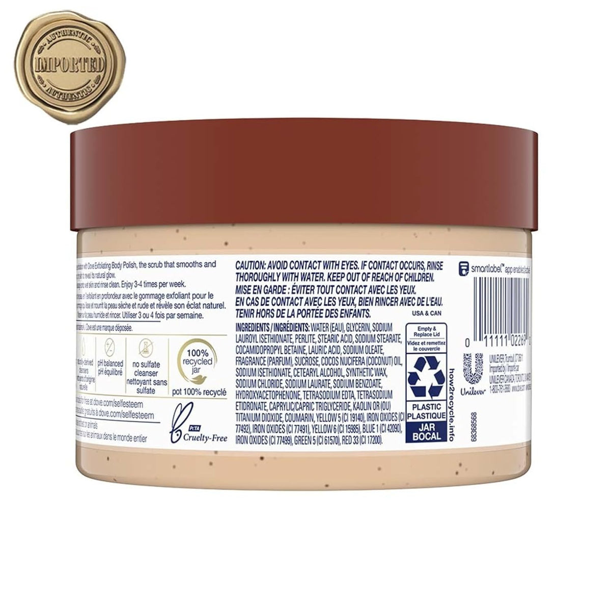 Dove Exfoliating Body Polish Scrub Dry Skin Brown Sugar & Coconut Butter,Gently Exfoliates & Moisturizes Instant Soft & Smooth Skin,Naturally Derived Ingredients,Sulfate-Free,Coconut Scent,298G