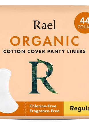Rael Panty Liners for Women, Organic Cotton Cover   Regular Pantiliners, Light Absorbency, Unscented, Chlorine Free (Regular, 44 Count)