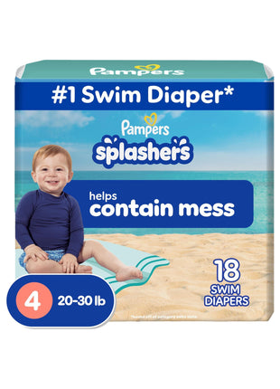 Pampers Swim Diapers - Splashers - Size 4, 18 Count, Gap-Free Disposable Baby Swimming Pants
