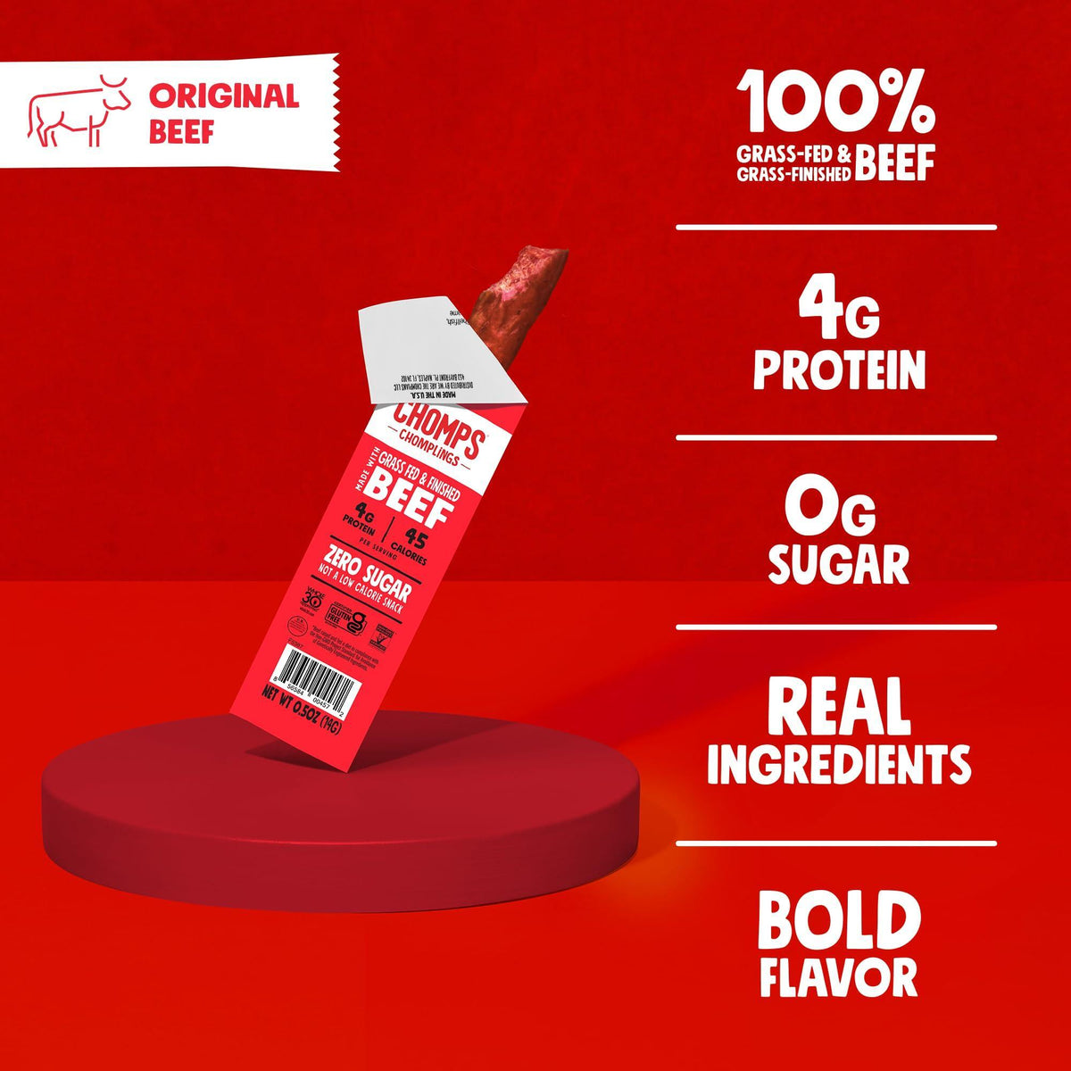 Chomps Snack Size Grass-Fed Original Beef Jerky Snack Sticks 0.5oz 24-Pack - Keto, Paleo, Whole30, 4g Lean Meat Protein, Gluten-Free, Zero Sugar Food, Non-GMO Chomplings