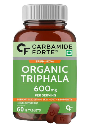 Carbamide Forte Organic Triphala Powder Tablets | 100% Natural 600mg Triphala Churna Powder Organic Tablets support Healthy Digestion, Improve Gut Health & Relieve Constipation | Triphala Tablets for eyes,hair, liver | 60 Tablets