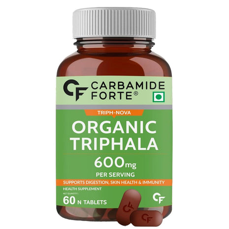 Carbamide Forte Organic Triphala Powder Tablets | 100% Natural 600mg Triphala Churna Powder Organic Tablets support Healthy Digestion, Improve Gut Health & Relieve Constipation | Triphala Tablets for eyes,hair, liver | 60 Tablets