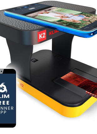 KLIM K2 Mobile Film Scanner 35mm - Free APP - Positive & Negative Converter, Slide & Photo Digitizer, 35mm Color Developing Kit Essential - Top Choice for Preserving Old Photos - Orange & Grey