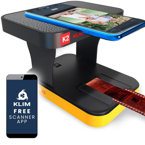 KLIM K2 Mobile Film Scanner 35mm - Free APP - Positive & Negative Converter, Slide & Photo Digitizer, 35mm Color Developing Kit Essential - Top Choice for Preserving Old Photos - Orange & Grey