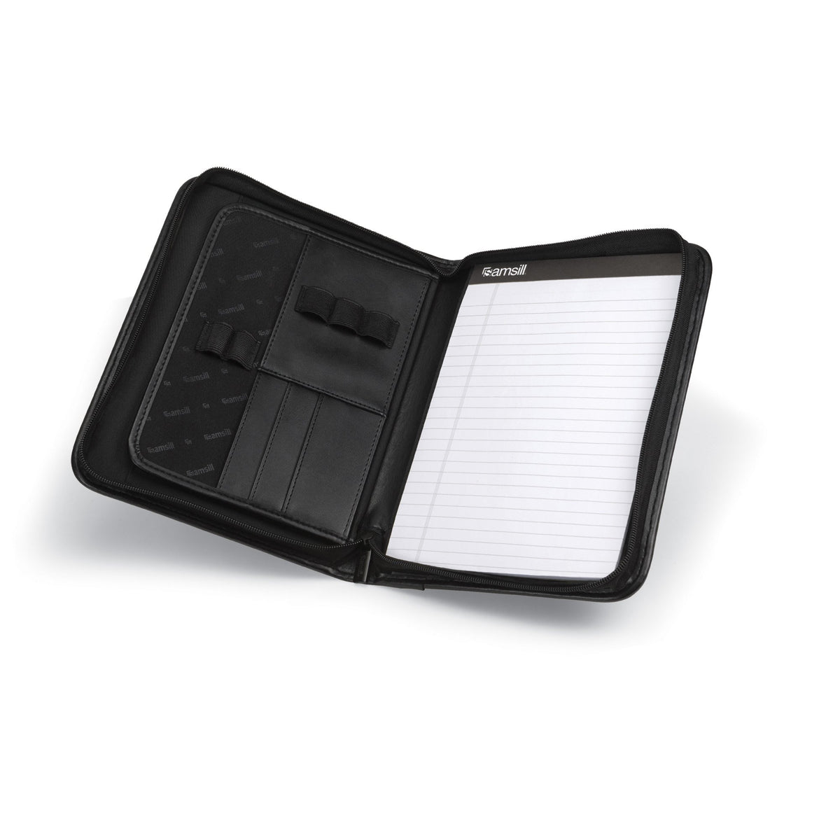 Samsill Professional Padfolio, Faux Leather Junior Portfolio with Zipper, 10.1 Inch Tablet Sleeve, with 7 x 10 Inch Notepad, Black