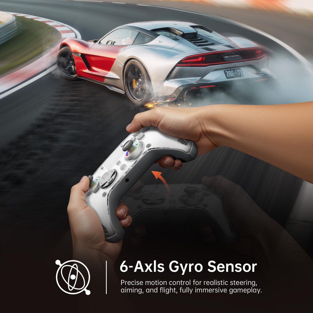 GUSGU G7 Wireless Gaming Controller with Interactive Screen, 1000Hz Polling Rate, Hall Joysticks & Triggers, 4 Programmable Buttons, Compatible with PC, Switch, PS4, iOS, Android, Gray