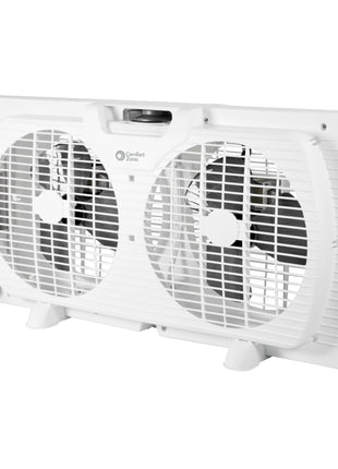 Comfort Zone Window Fan for Bedroom, 9 inch 3 Speed Dual Fans with Auto Locking Expanders, Window Exhaust Fan, Removeable Bug Screen, White