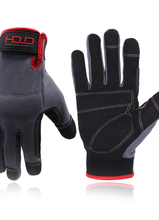 HANDLANDY Mens Work Gloves Touch screen, Synthetic Leather Utility Gloves, Flexible Breathable Fit- Padded Knuckles & Palm (Large)