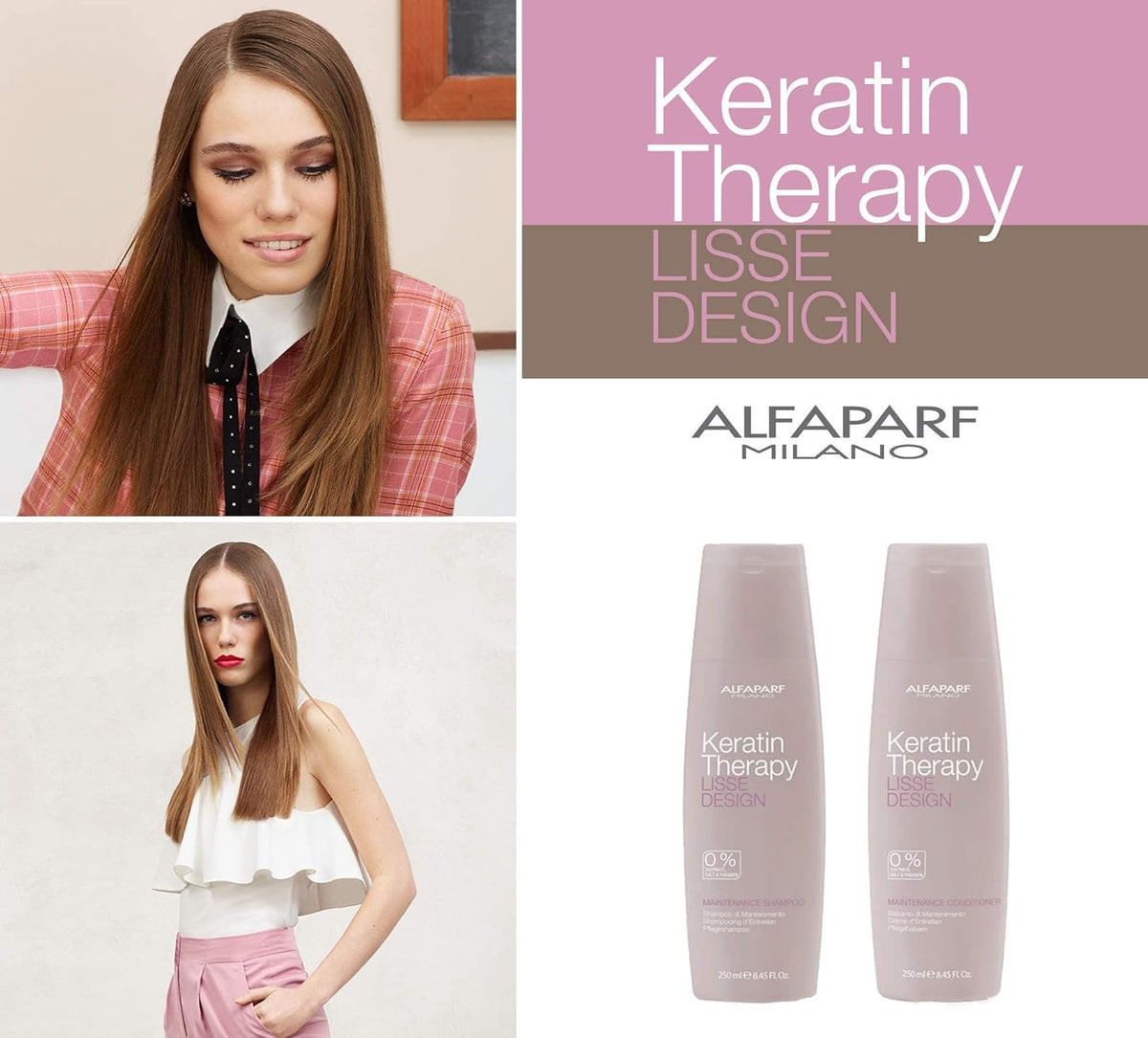 Alfaparf Milano professional Keratin Therapy Lisse Design Keratin Shampoo - Maintains and Enhances Keratin Smoothing Treatment - Anti-Frizz Hair Care Product, Sulfate, Paraben and Paraffin Free 250ML