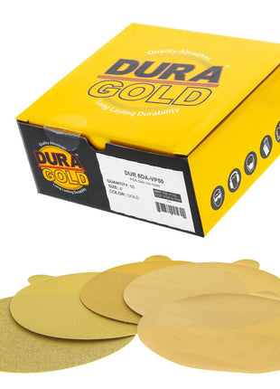 Dura-Gold Premium 80, 150, 220, 320, 400 Grit 6 inch Gold PSA Sanding Discs, 10 Each, 50 Total - Self Adhesive Stickyback Sandpaper Discs for DA Sander, Sand Automotive Car Paint, Woodworking Wood, Metal