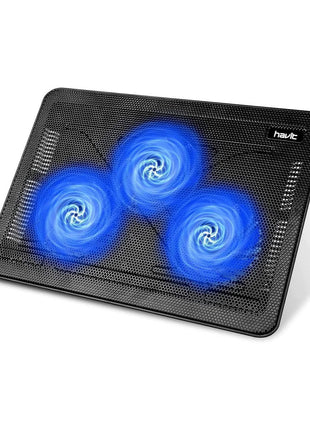 havit HV-F2056 15.6 inch-17 inch Laptop Cooler Cooling Pad - Slim Portable USB Powered (3 Fans), Black/Blue