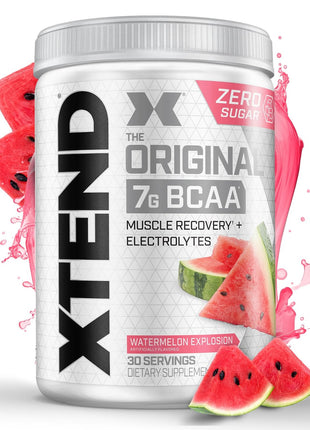 Xtend Original BCAA Powder, 7g BCAAs and 2.5g L-Glutamine for Muscle Recovery Hydration and Lean Muscle, Sugar Free Intra and Post Workout Drink with Electrolytes, Watermelon Explosion, 30 Servings