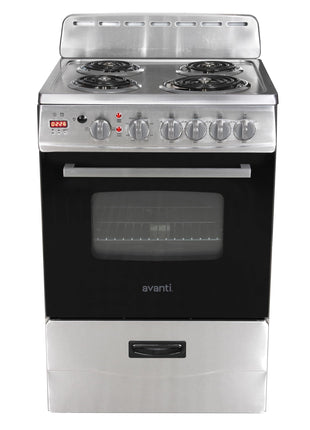 Avanti Compact Series Electric Range Oven with Framed Glass Door, 4 Coil Burners for Flexible Cooking, Pull-Out Storage Drawer, 2.6 Cu.Ft., in Stainless Steel