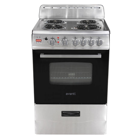 Avanti Compact Series Electric Range Oven with Framed Glass Door, 4 Coil Burners for Flexible Cooking, Pull-Out Storage Drawer, 2.6 Cu.Ft., in Stainless Steel