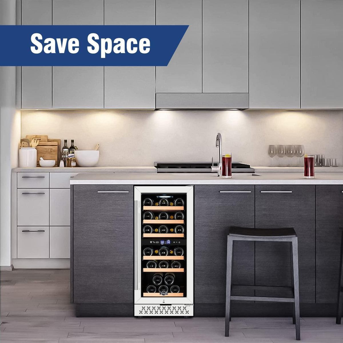 Tylza Mini Fridge 15 Inch Wine Cooler Under Counter, 33 Bottle Dual Zone Wine Fridge with Stainless Steel, Wine Refrigerator Freestanding, Built-in Wine Cellars