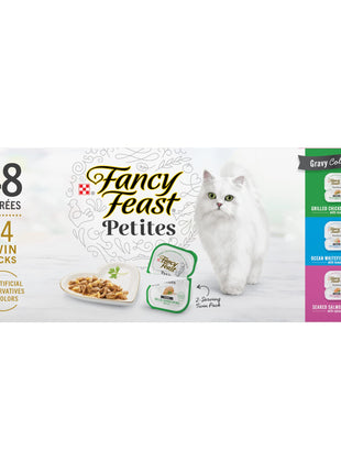 Purina Fancy Feast Gourmet Wet Cat Food Variety Pack, Petites Gravy Collection, break-apart tubs, 48 servings - (Pack of 24) 2.8 oz. Tubs
